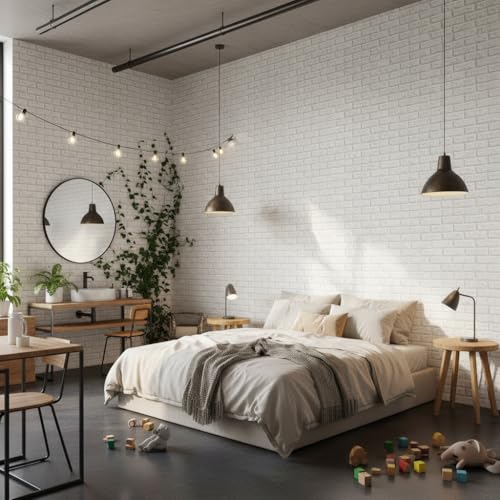 Image of 3D Brick Wallpaper for Wall | Self Adhesive PE Foam DIY Panel | Peel & Stick Decor for Home, Living, Bedroom & Office (70 x 77 cm, Appx 5.8 Sq Ft) (15, White)