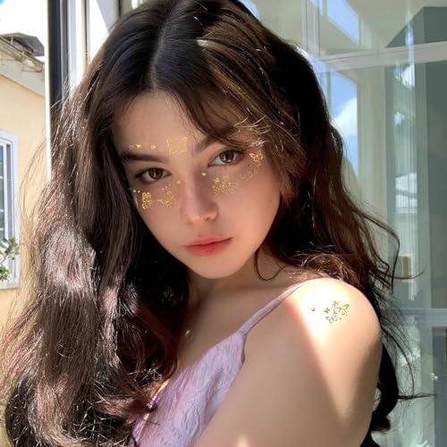 Glitter-Face-Tattoos-Temporary-for-Women-and-Girls-10-Sheets-Metallic-Gold-Eye-Makeup-Star-Freckle-Stickers-for-Fairy-Princess-Halloween-Costume-Christmas-NYE-Festival-Party-Favors