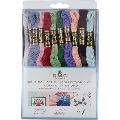 Image of DMC Embroidery Floss Kit, DMC Gold Collection Embroidery Thread Pack,27 Colors Bundled with Rylei Crafts Plastic Floss Bobbins,Cotton Cross Stitch Threads,Premium Supplies for Embroidery String /Yarn
