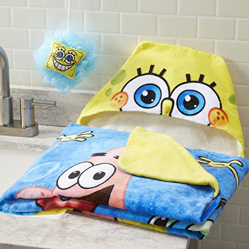 Franco Spongebob Squarepants Kids Bath/Pool/Beach Soft Cotton Terry Hooded Towel Wrap And Loofah Set, 24 In X 50 In (Official Nickelodeon Product) #TOP5