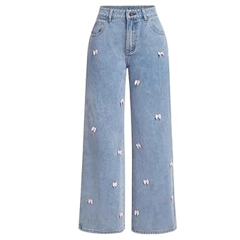 Buy FTK® Women's Zipper Fly Bow Knot Denim Pants | Loose Fit