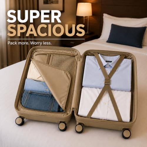 Image of 3G VACANZA Trolley Bags, Hard Case Polypropylene, 360º Wheeling Luggage for Men & Women, Suitcase for Travel, Trolley Bags for Travel, Set of 2 Khaki