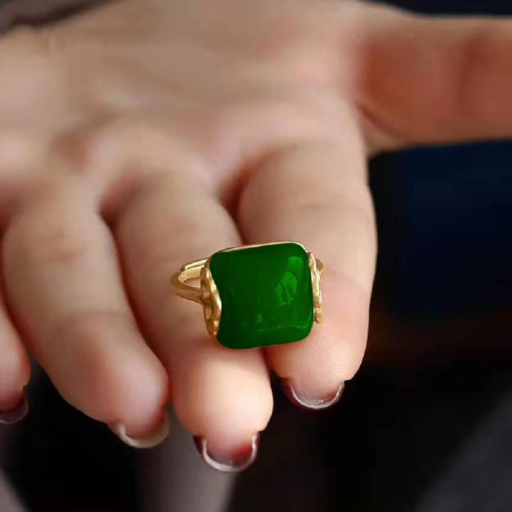 18 Karat Gold, chinesischer Stil, natürliche Hetian-Jade, antiker Ring, Hetian-Jade, Damen-Temperament, eleganter Retro-offener Jade-Ring, Ringe, Schmuck, Geschenk für Valentinstag und Mutter