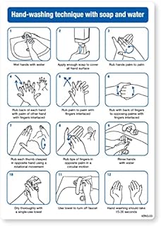 stika.co Hand Washing Technique Poster, Hygiene Standards Hand-washing technique with soap and water, Toilet and Washroom Hygiene Safety Signs - Self-Adhesive Vinyl, A5 - 148 x 210mm