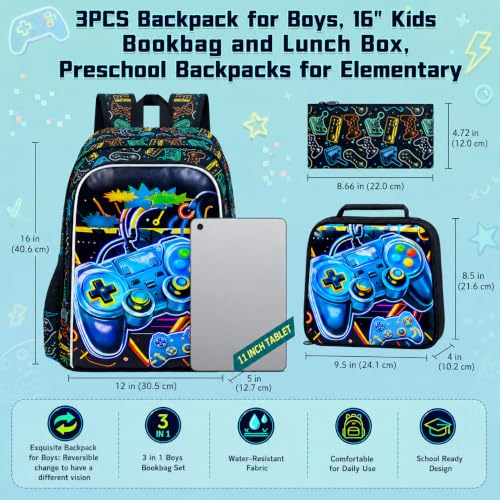 Image of WZLVO 3PCS Dinosaur Backpack for Boys, 16 Inch Kids Water Resistant Preschool Elementary Kindergarten Bookbags and Lunch Box | Kids