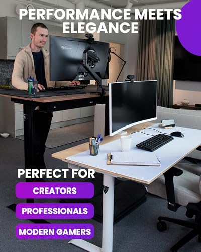 Image of Arozzi Arena Nordico Gamer Desk - 55x27.6 inch Electric Standing Table - PC Gaming Desk with Storage for Cables - Dual Cable Baskets, Split Tabletop, Monitor Arm Friendly - Dark Walnut