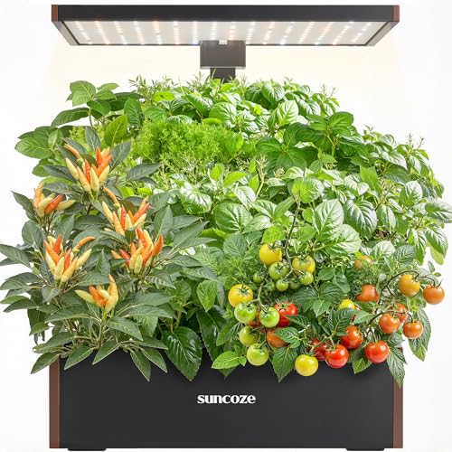 SUNCOZE Hydroponics Growing System Kit, 20 Pods Indoor Herb Garden with 10L Water Tank & Adjustable Height 25', 30W LED Grow Light, LCD Display with Veg/Flower Modes, Pump & Low Water Reminder, Black