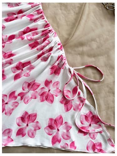 Image of Floerns Women's Floral Print Halter Dress Sleeveless Drawstring Asymmetrical Hem Bodycon Dress