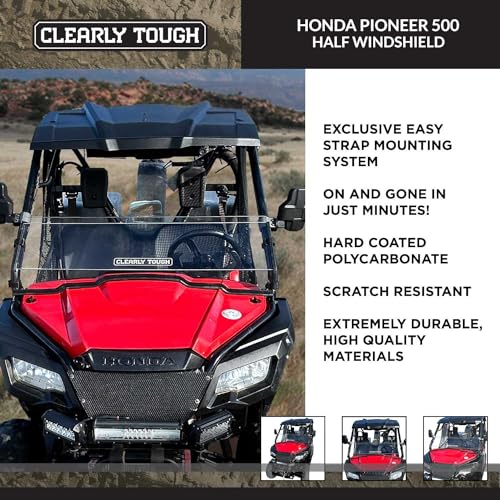 Image of Half Windshield for the Honda Pioneer 500 | Scratch Resistant | Easy On and Off | Premium Lexan MR10 w / Hard Coat | Proudly Made in America!