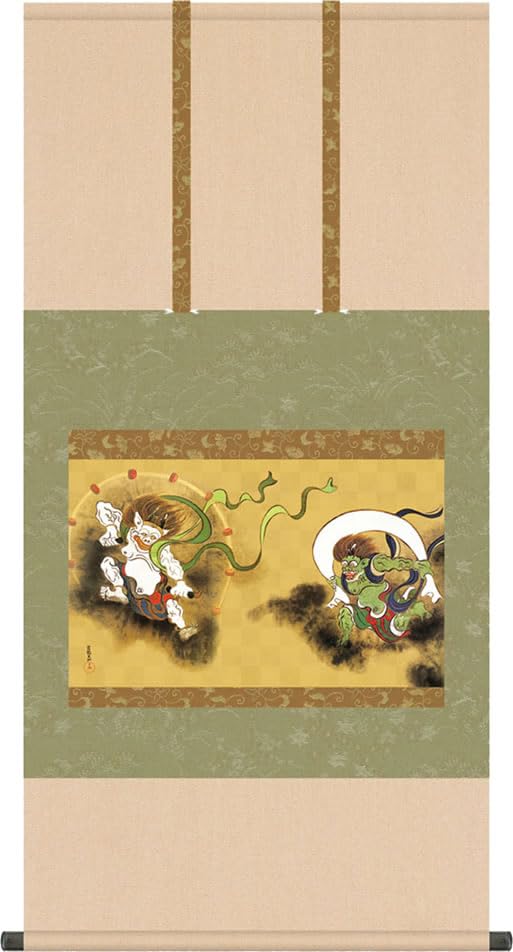 084□双幅掛軸 尾形光琳筆『風神雷神図』 限定200部の内 シルク