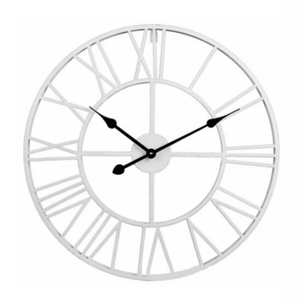 Reloj de Pared Grande de 16 Pulgadas para la decoración de la Sala de Estar, número Romano Moderno Redondo Decorativo de Metal Grande Reloj de Pared para Dormitorio y Cocina,Blanca,40cm