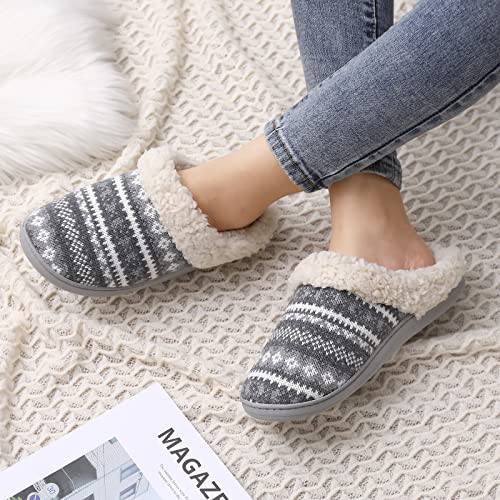 Image of Evshine Warm Knit House Slippers for Women Comfy Wool-Like Lined Chenille Slippers with Memory Foam and Indoor Outdoor Soles