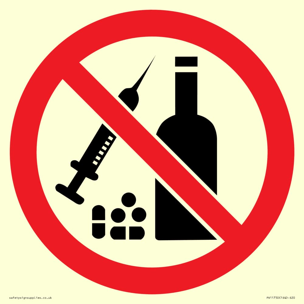 P908 Prohibition: No alcohol or drugs Sign - 200x200mm - S20