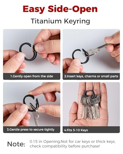 Image of FEGVE Titanium Key Clip with Side Push Key Ring & 2 /3″ D Ring for Car Key | Gr5 Titanium, Lightweight Rustproof, Anti-deform Integrated Spring Clip, Nail-Safe Side Push Ring, Thick-Key D-Ring
