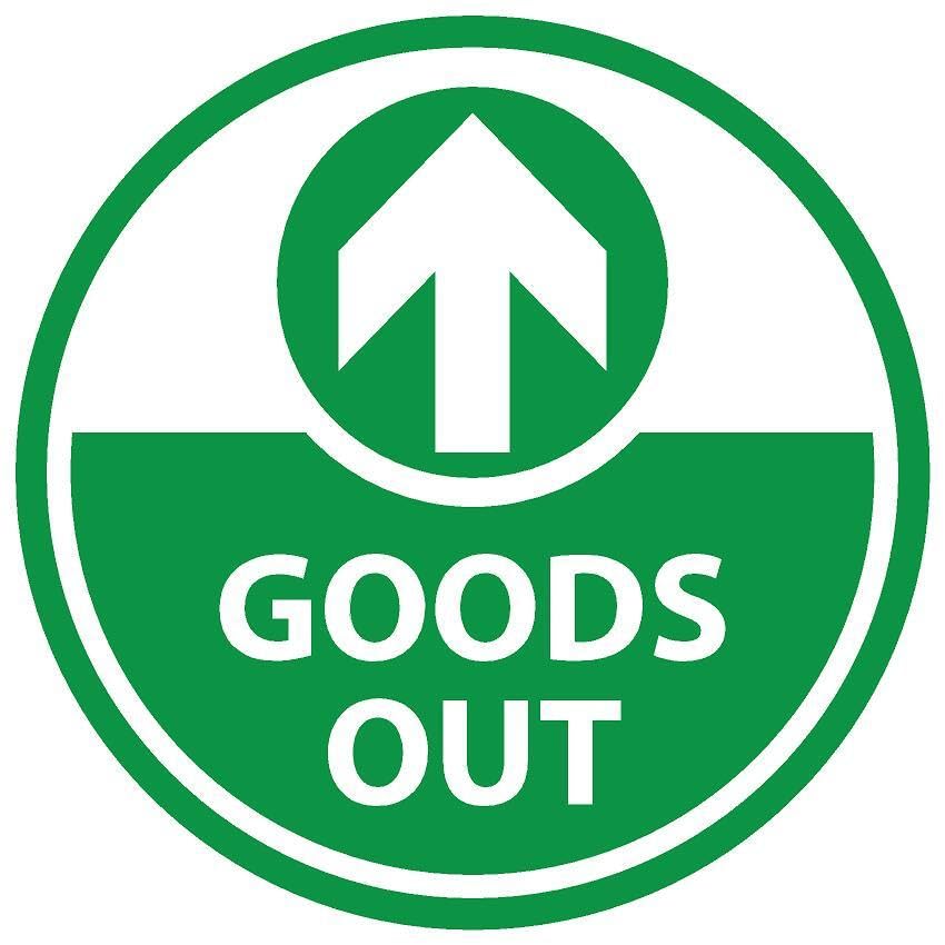 Goods out, floor sticker - Self adhesive floor graphic (400mm x 400mm)
