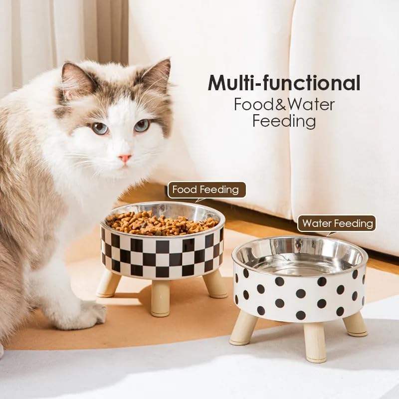 Image of High Rise Cat & Dog Food Bowl Stainless Steel Elevated Cat Bowls Protecting Spine - Detachable Cat Dish, Durable Pet Supplies for Cat Feeding, Optimal Eating Posture, Vomiting Prevention