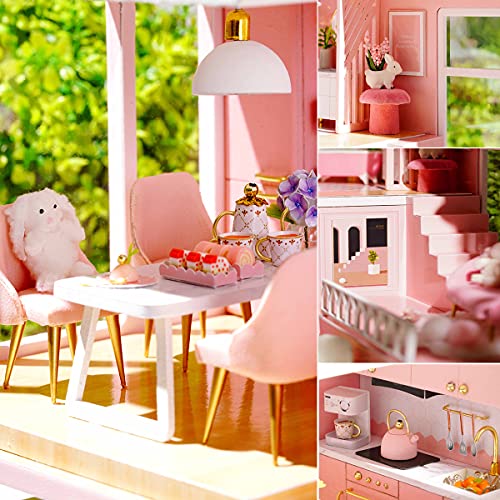 Image of TuKIIE DIY Miniature Dollhouse Kit with Furniture, 1:24 Scale Creative Room Mini Wooden Doll House Accessories Plus Dust Proof & Music Movement for Kids Teens Adults(Warm Moments)