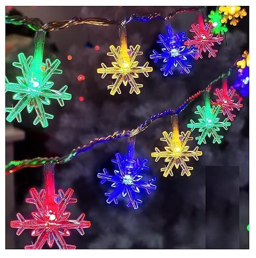 Image of K D 14 LED Multi Snow Flake LED Lights for Decoration - 14 String Fairy Lights for Home, Diwali, Christmas & New Year Decor