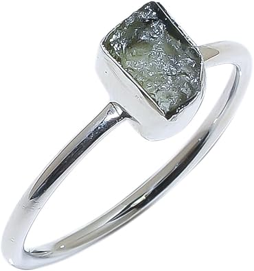 Wedding Natural Moldavite Silver Ring Rough Moldavite Ring Moldavite Meteorite