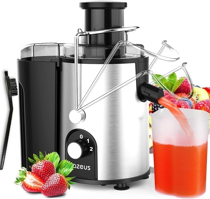 AZEUS Juicer - Centrifugal Juicer Machine, 400W Juice Extractor with Dual-Speed, German-Engineered Blades, Easy Clean, Anti-Drip Design, 2-Layer Centrifugal Bowl, 100% BPA-Free