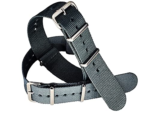 NATO G10 GREY Premium Ballistic Nylon Military Watchband 16mm 18mm 20mm 22mm 24mm Stainless Steel High Polished Buckles USA Stock (Satin Brushed Hardware, 19mm)
