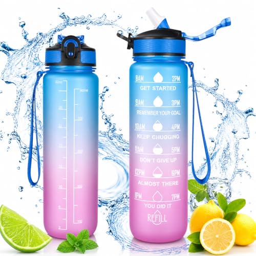 Image of Water Bottles Sipper Bottle For Adults, Kids,Unbreakable Motivational Water Bottle Time Mark Sipper With Straw & Time For Gym Office School Home Water Bottle for Kids