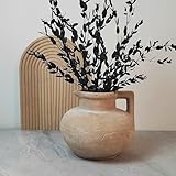 Rustic Weathered Ceramic Vase with Handle, Handcrafted Clay Jug, Vintage Distressed Plant Holder for Dry Flowers, Decorative Pottery for Home