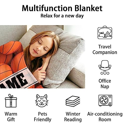 Custom Basketball Throw Blanket for Baby - 30x40 Inches Lap Size - Soft Fluffy Cozy Blankets Gift - Orange Sports Blanket Throws for Couch, Work