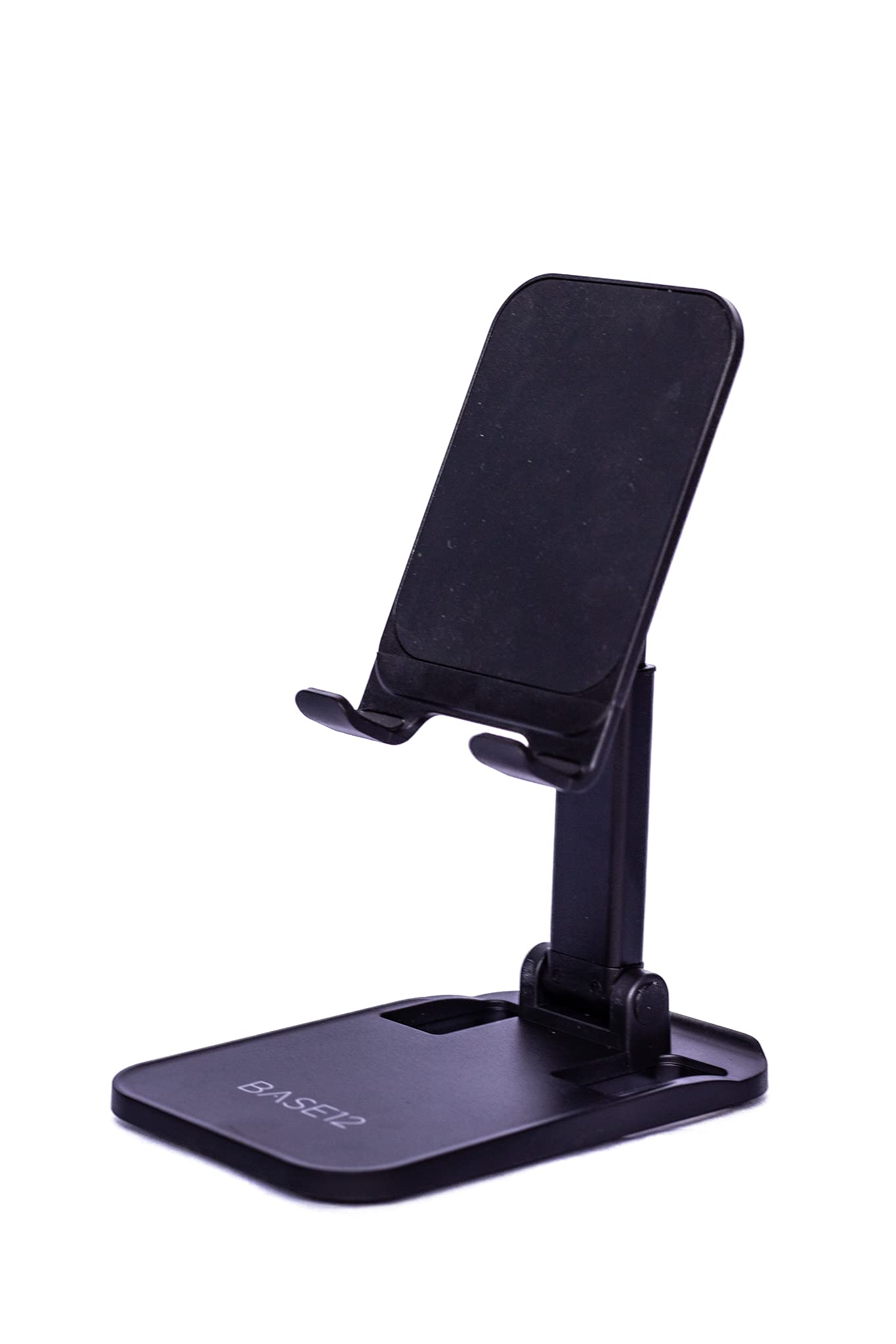 BASE12 Phone Stand for Desk, Foldable Adjustable Tablet Holder - Black