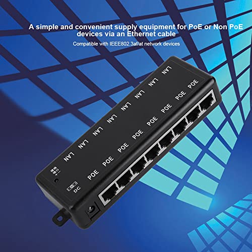 KANASI Adaptador Pasivo PoE de 8 Interfaces, Inyector Power Over Ethernet DC12V 48V 125W para Cámaras IP miniatura 4