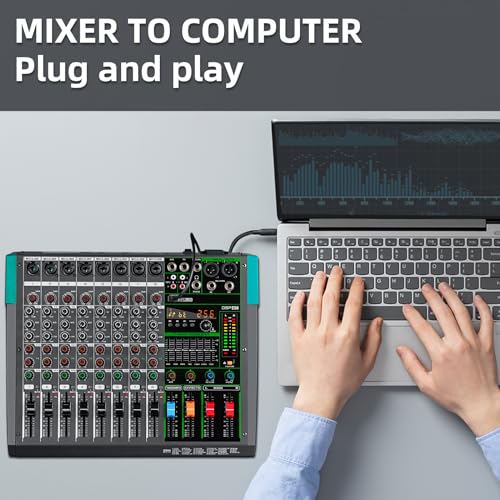 Depusheng PA8 Professioneller Mixer 8 Kanal DJ Konsole mit 256 DSP Effektoptionen Kabellose Bluetooth Verbindung USB Laufwerk 48V Phantomspeisung