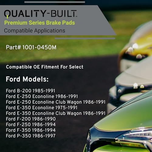 Image of QUALITY-BUILT Front Semi-Metallic Brake Pads, Premium 1001-0450M, Compatible with 1975-1997 Ford (B-200,E-250 Econoline,E-250 Econoline Club Wagon,E-350 Econoline,E-350 Econoline Club Wagon,F-200)