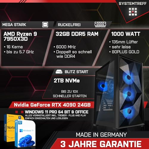 SYSTEMTREFF Gaming Komplett PC Set AMD Ryzen 9 9950X3D 16x5.7GHz | Nvidia RTX 5090 32GB | 2TB M.2 NVMe | 32GB DDR5 RAM | Windows 11 | 27 TFT Monitor | Desktop Paket Computer für Gamer – Bild 3