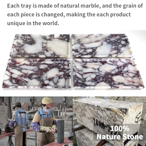 Natural Marble Tray, Coffee Table, Food, Fruit, Paper Cup, Cake Display, Coffee bar, Family Gatherings, Seasonal Holiday Decoration Tray(Viola-rectangle-11 x5 x0.7) - Thumbnail 3