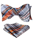 HISDERN Bow Ties for Men Check Plaid Bowtie Grey Classic Formal Satin Self Tied Bow Ties and Pocket...