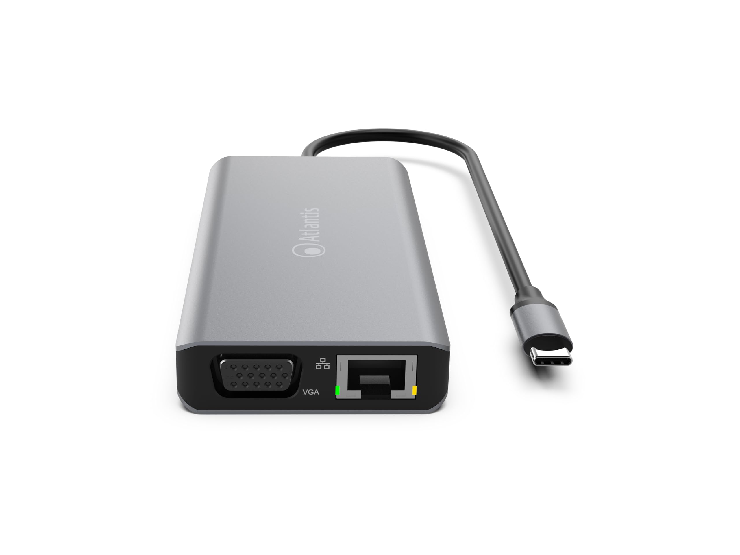 Atlantis Docking Station USB-C con HDMI 4K, VGA e LAN Gigabit, PD 85W | 3porte USB 3.0, 1 porta USB-C, audio IN/OUT 3,5 mm, lettore schede, cavo 18 cm, per notebook, cod. A04-TC_DK46