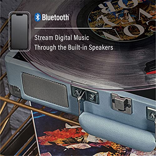 Image of Crosley CR8005F-TN Cruiser Plus Record Player, Tourmaline | 3-Speed Turntable, Bluetooth In / Out, Built-in Stereo Speakers, Isolated Internal Speakers Minimize Vibration