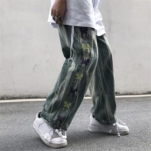 Men's Trousers Hip Hop Straight Tie Dye Graphic Cowboy Pants Baggy Korean Jeans2