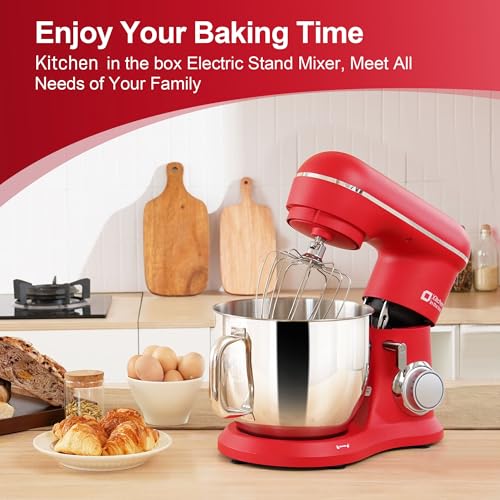 Image of Kitchen in the box 7QT 900W 10-Speed Stand Mixer, Tilt-Head Kitchen Electric Mixer with Dough Hook, Whisk & Flat Beater(Red)
