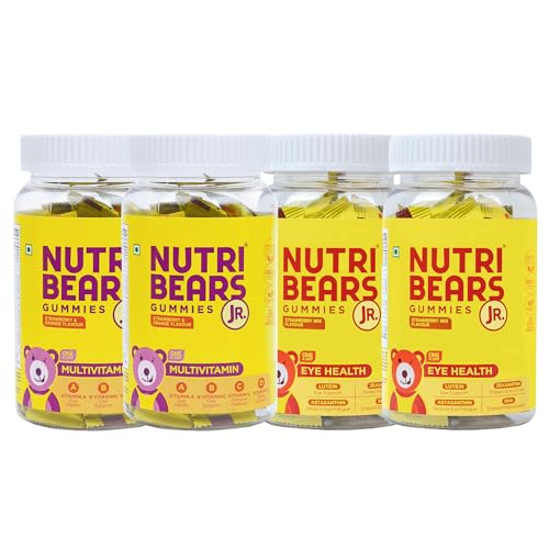 Image of NutriBears Kids Multivitamin and Eye Health Combo, Vitamins A, C, B, and D with Zinc, Soft Chewable Gummies with Lutein, DHA, and Zeaxanthin for Ocular Support, Daily Supplement, 120 Gummy Bears