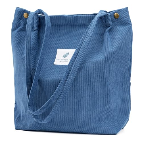 Image of TOPASION Cute Corduroy Tote Bag Canvas Shoulder Handbags for Women Travel Shopping