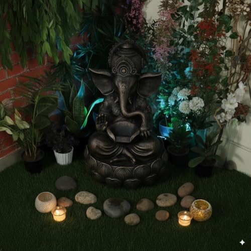 Image of Swarnhouse Lord Ganesha Decorative Water Fountain, 3 Feet Tall, Lotus Base, Indoor Outdoor Garden Decor (Article 3)