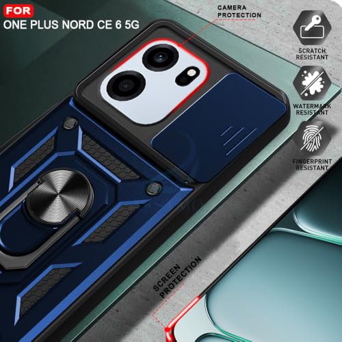 Image of AESTMO Tough Armor OnePlus Nord CE 6 5G Bumper Back Case Cover | Ring Holder & Sliding Camera Shield Cover | 360 Degree Protection Back Case Cover for OnePlus Nord CE 6 5G (Blue)