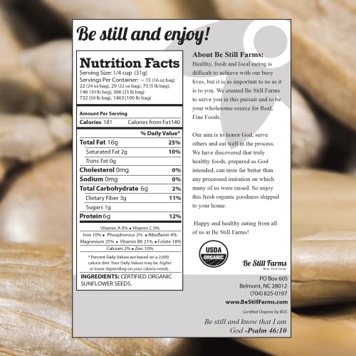 Organic Raw Sunflower Seeds Shelled (5Lb) Be Still Farms - Unsalted Sun Flower Kernels Bulk Not Roasted Nut Free - Ideal For Salad, Butter, Healthy Snacks - Usda Certified | Vegan | Non-Gmo #TOP2