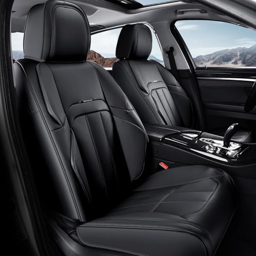Image of Coverado Car Seat Cover, Cover for Cars Front Seat, Premium Leather, Universal Fit Waterproof Seat Protectors, Car Seat Cushion Non-Slip for Most Cars-Black
