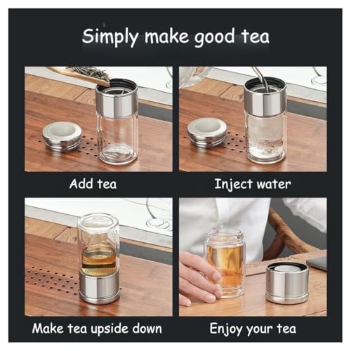 Image of Wosta Leakproof Glass Water Bottle with Stainless Steel Infuser Glass Tea Infuser Bottle with Strainer and Neoprene Sleeve for Loose Leaf Tea, Cold Brew Coffee. (P - GOLD, 300ML)