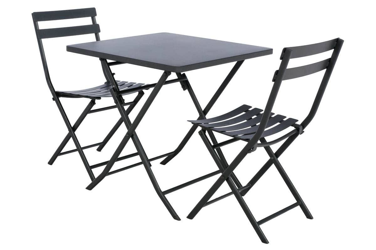 Hespéride - Tavolo da giardino pieghevole quadrato Greensboro per 2 persone, grigio grafite - Acciaio rinforzato antiruggine - Arredamento per giardino, balcone, terrazzo