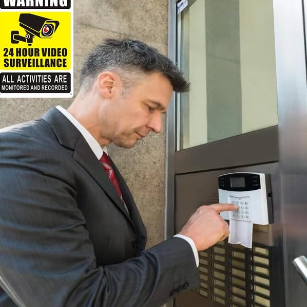 Luimode 1 Pack Surveillance Warning Sign Safety Sign Aluminum Video Surveillance Signs CCTV Signs Hanging Signage No Trespassing Security Signs-24 Hours 18 * 25cm - Image 3