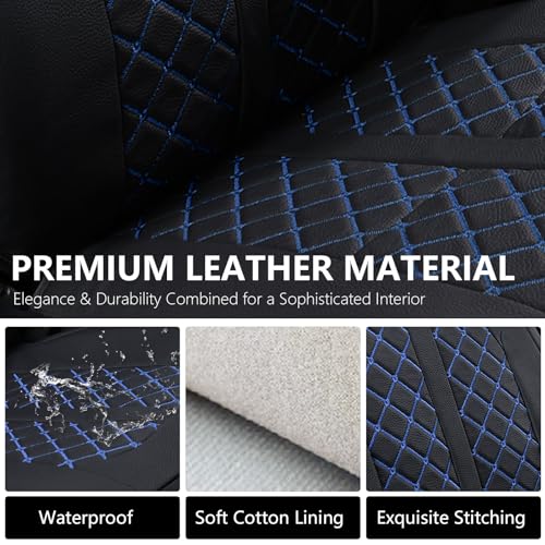 Image of Truckiipa Custom for 4th Gen Tacoma Seat Covers Full Set, Waterproof Leather Seat Cushion Covers Fit for 4th Gen 2024 2025 2026 Toyota Tacoma Double Crew Cab, Full Set, Black&Blue