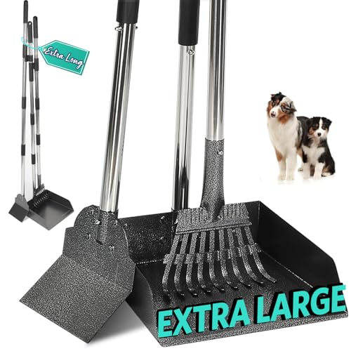 Bamda Pelle a Crotte pour Chien, Manche Long Réglable, Palette en Métal, Râteau, Bêche, Pelle pour Chiens de Grande, Moyenne et Petite Taille, pour Herbe,...